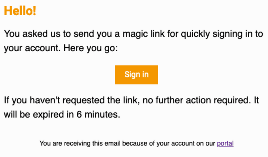 Magic link via email